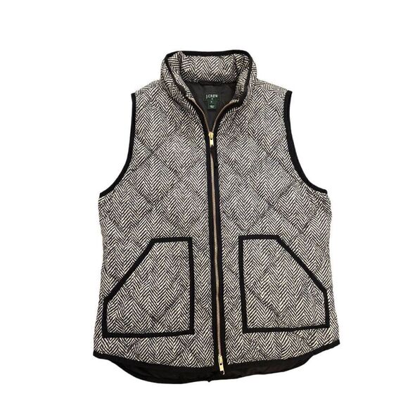 J.Crew Down Filled Vest herringbone black white pattern womens Small Quilted - Picture 1 of 9